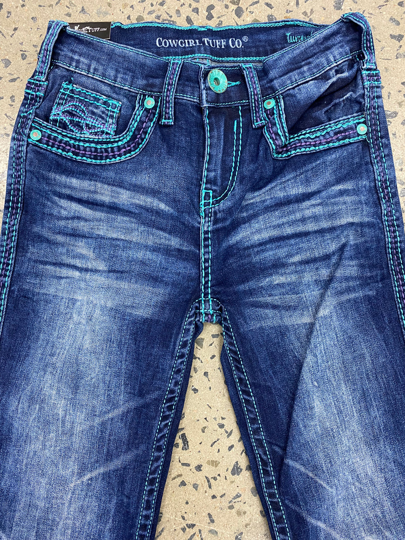 Girl's Cowgirl Tuff Jeans - Turquoise Hurricane Trouser