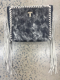 Trinity Ranch Cowhide Frige Crossbody Bag - Black