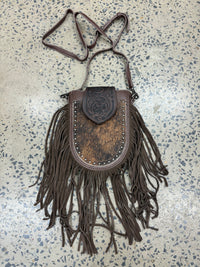 Trinity - Cowhide Tooled Fringe Crossbody Bag Coffee