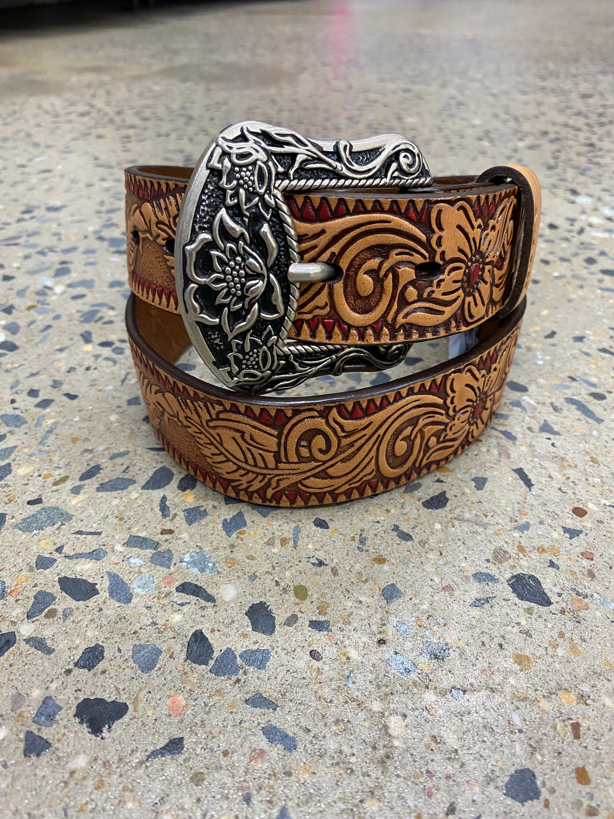 Western Belt - Flora Hooey Belt (Brown w/ Floral)