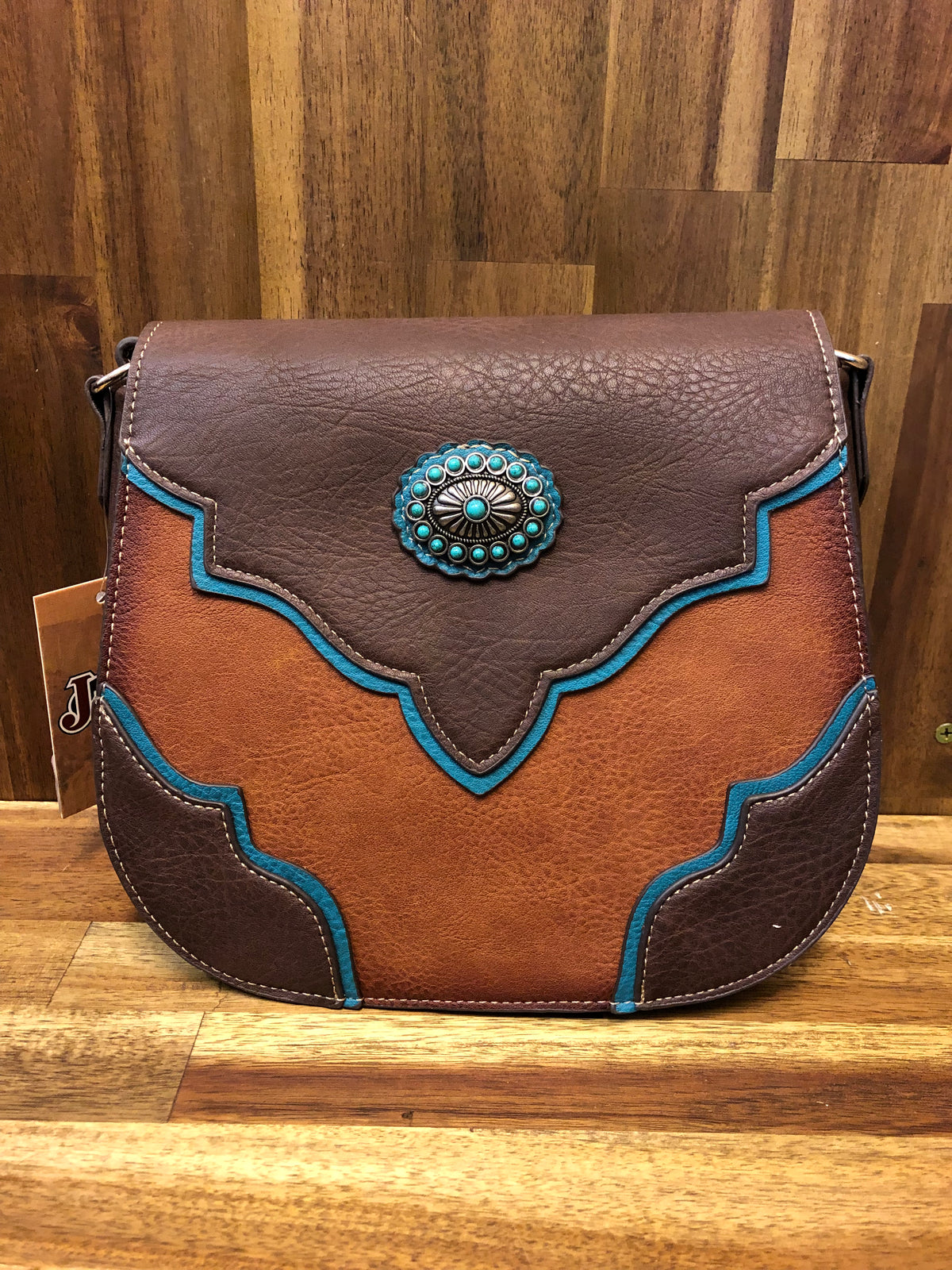 Justin Handbag - Tan With Brown Yoke