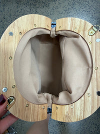 Pinstripe Denim Timber Frame Clutch