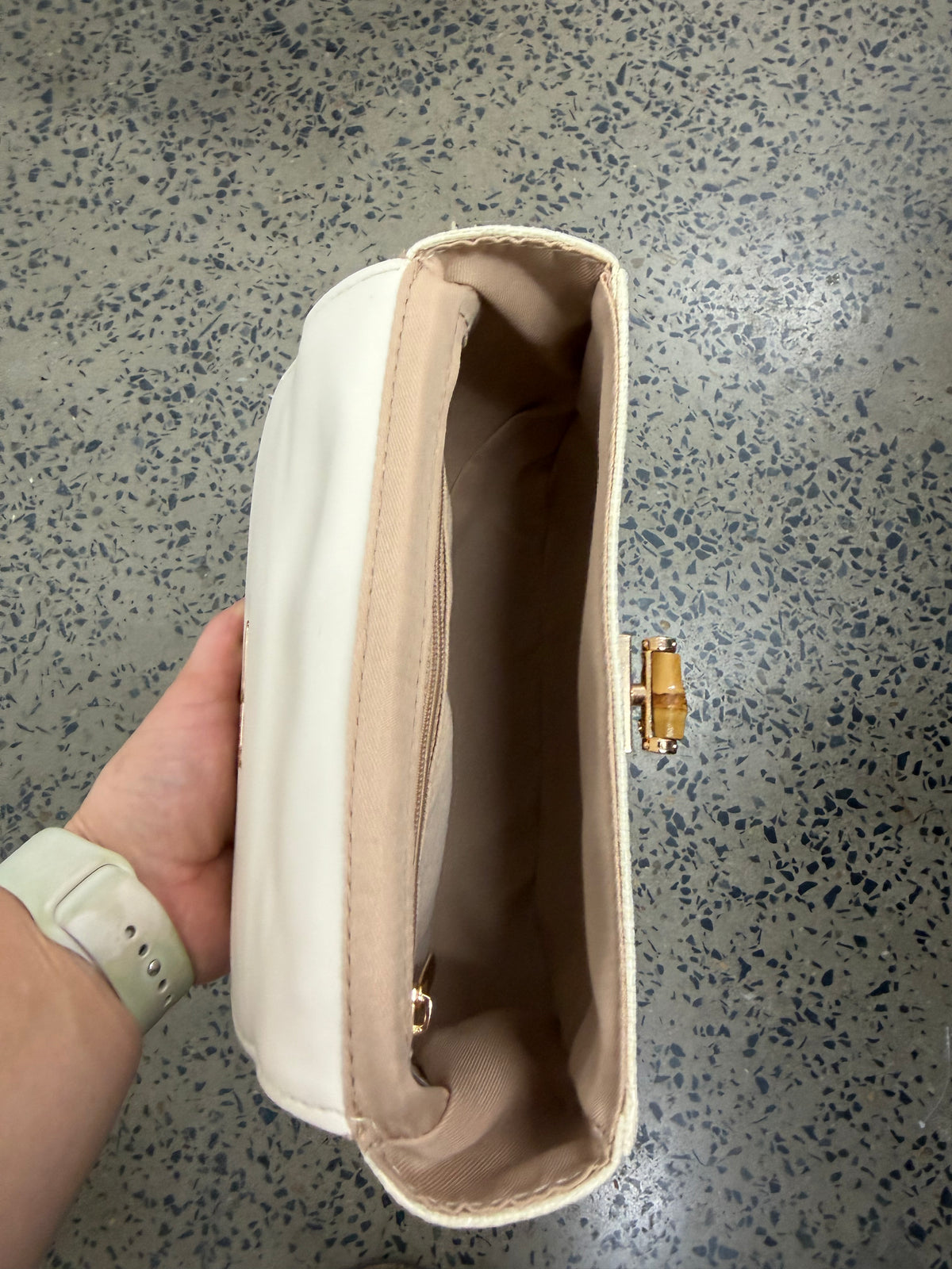 Marissa Woven Bamboo Curved Mini Bag - Cream