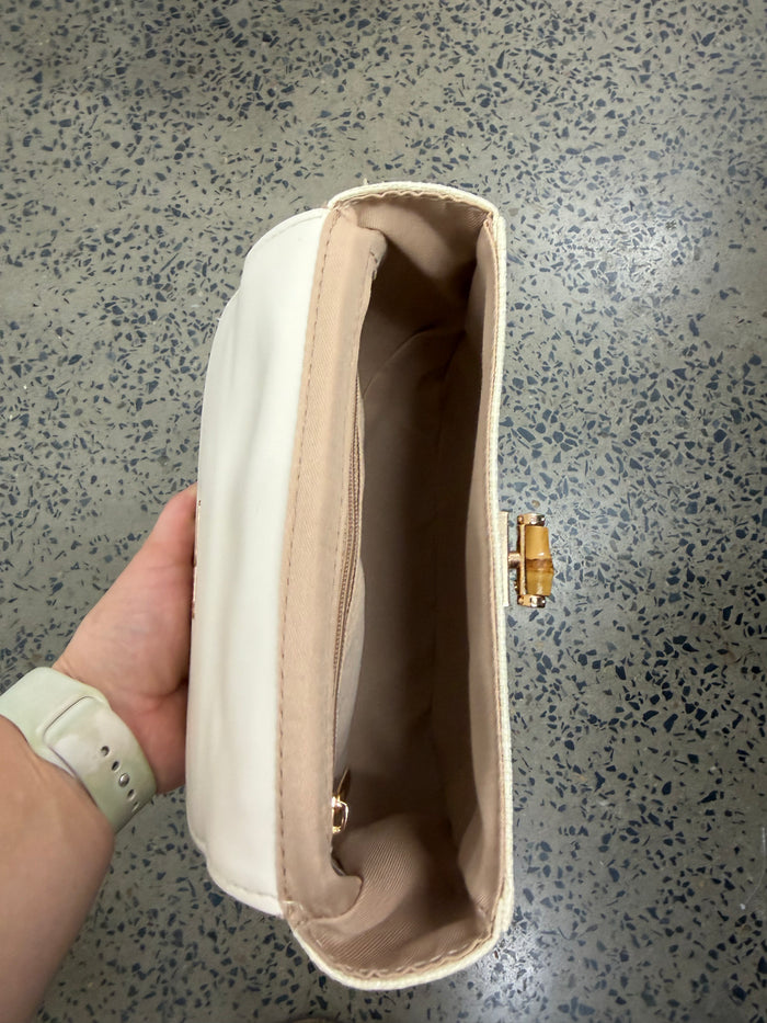 Marissa Woven Bamboo Curved Mini Bag - Cream