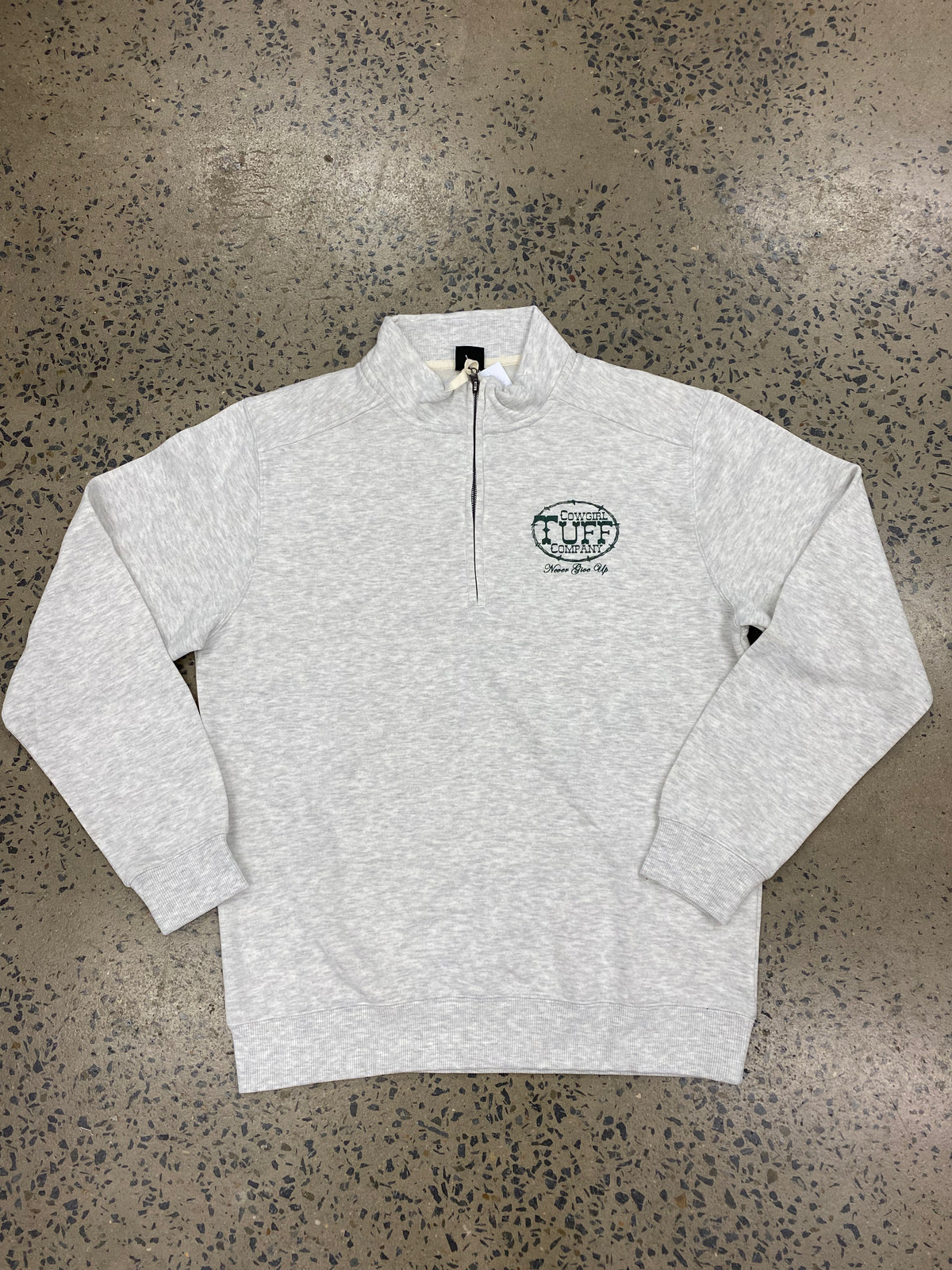 Cowgirl Tuff Quarter Zip - Light Grey/Green Print