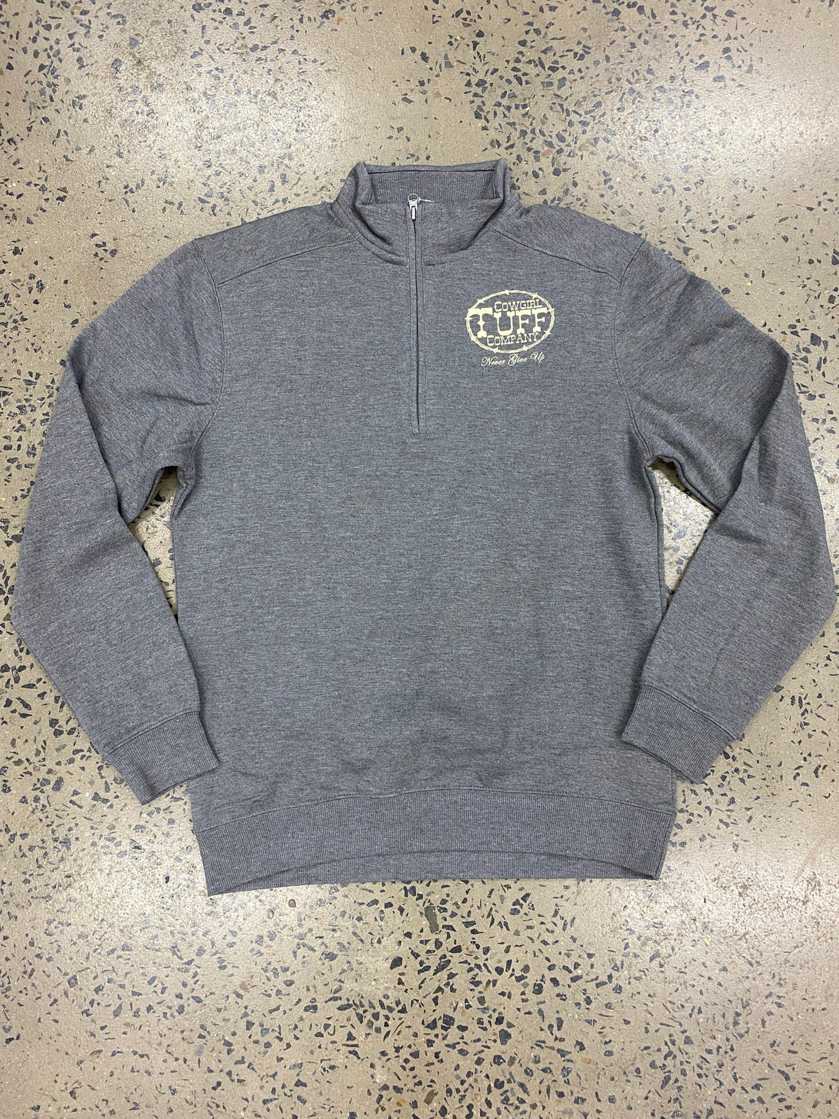 Cowgirl Tuff Quarter Zip - Charcoal/Cream Print