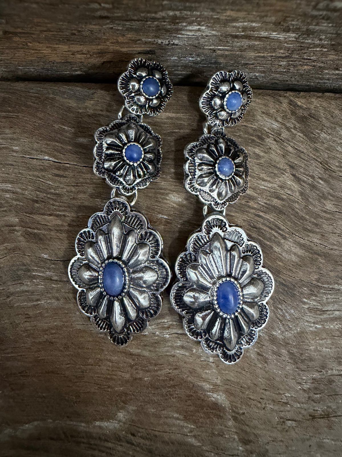Western Earrings - Blue Turqouise Floral Drop