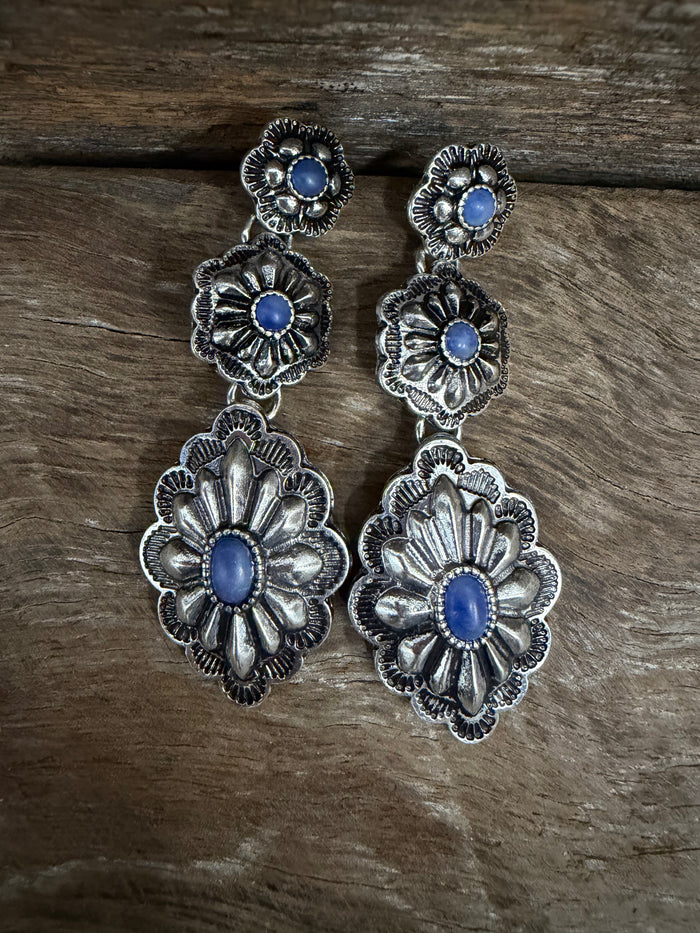 Western Earrings - Blue Turqouise Floral Drop