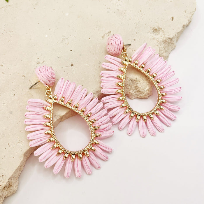 Skyla Raffia Earrings - Soft Pink