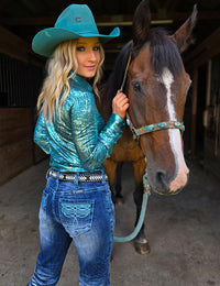 Cowgirl Tuff Jeans - Turquoise Boot Stitch