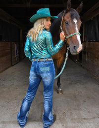 Cowgirl Tuff Jeans - Turquoise Boot Stitch