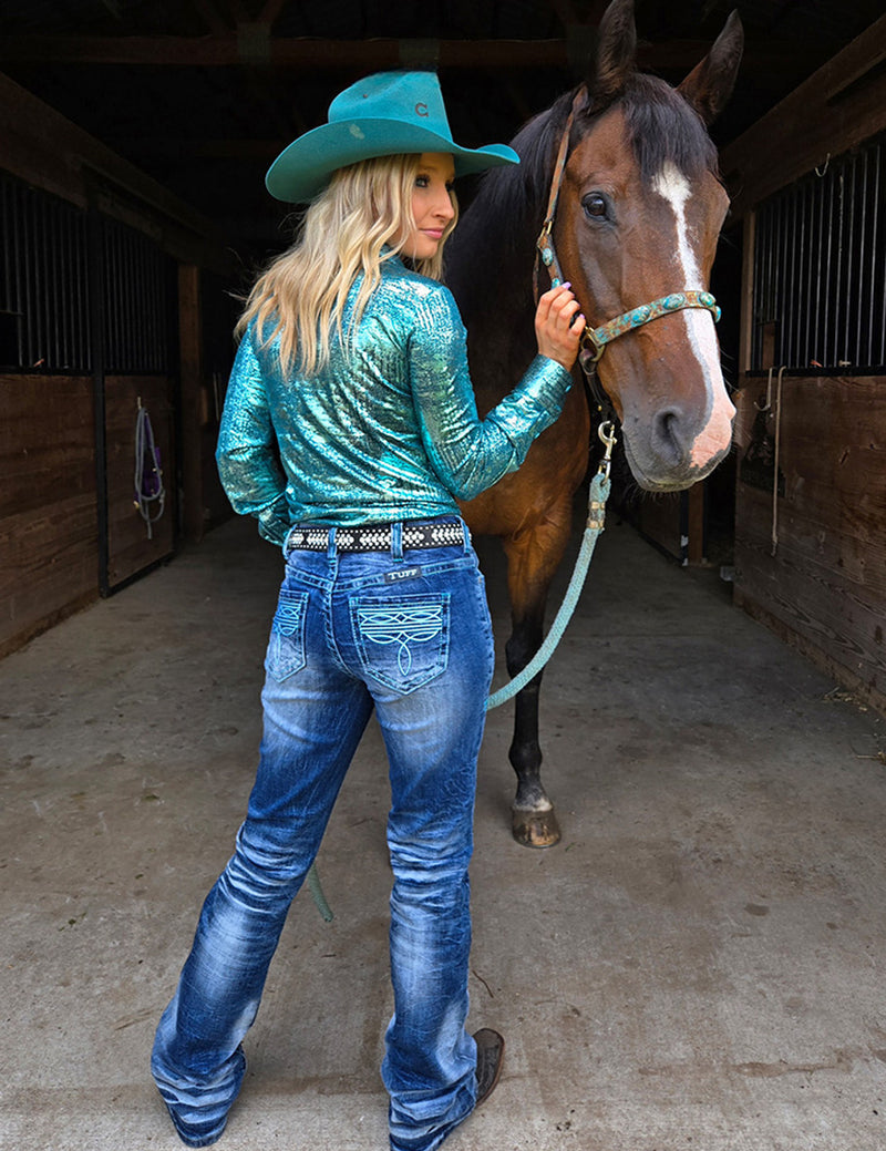 Cowgirl Tuff Jeans - Turquoise Boot Stitch