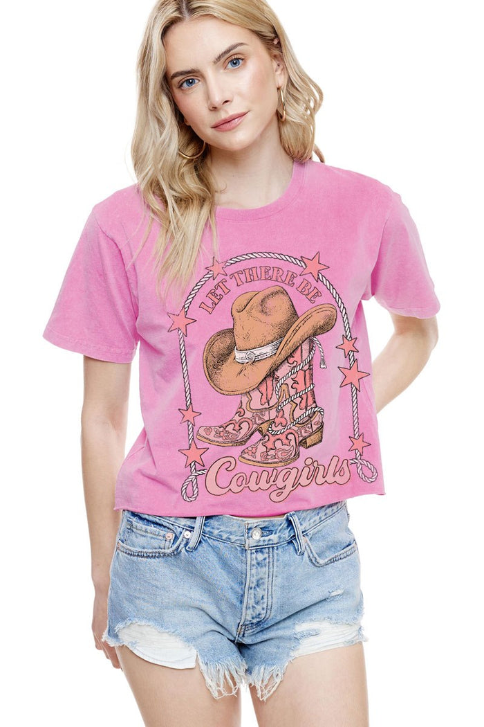 Let There Be Cowgirls Crop Tee - Magenta