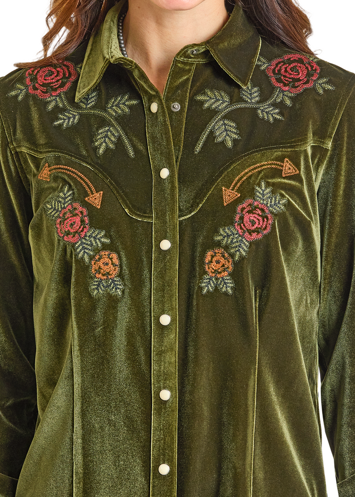 Rock and Roll - Velvet Retro Long Sleeved Snap (LWN2S07121)