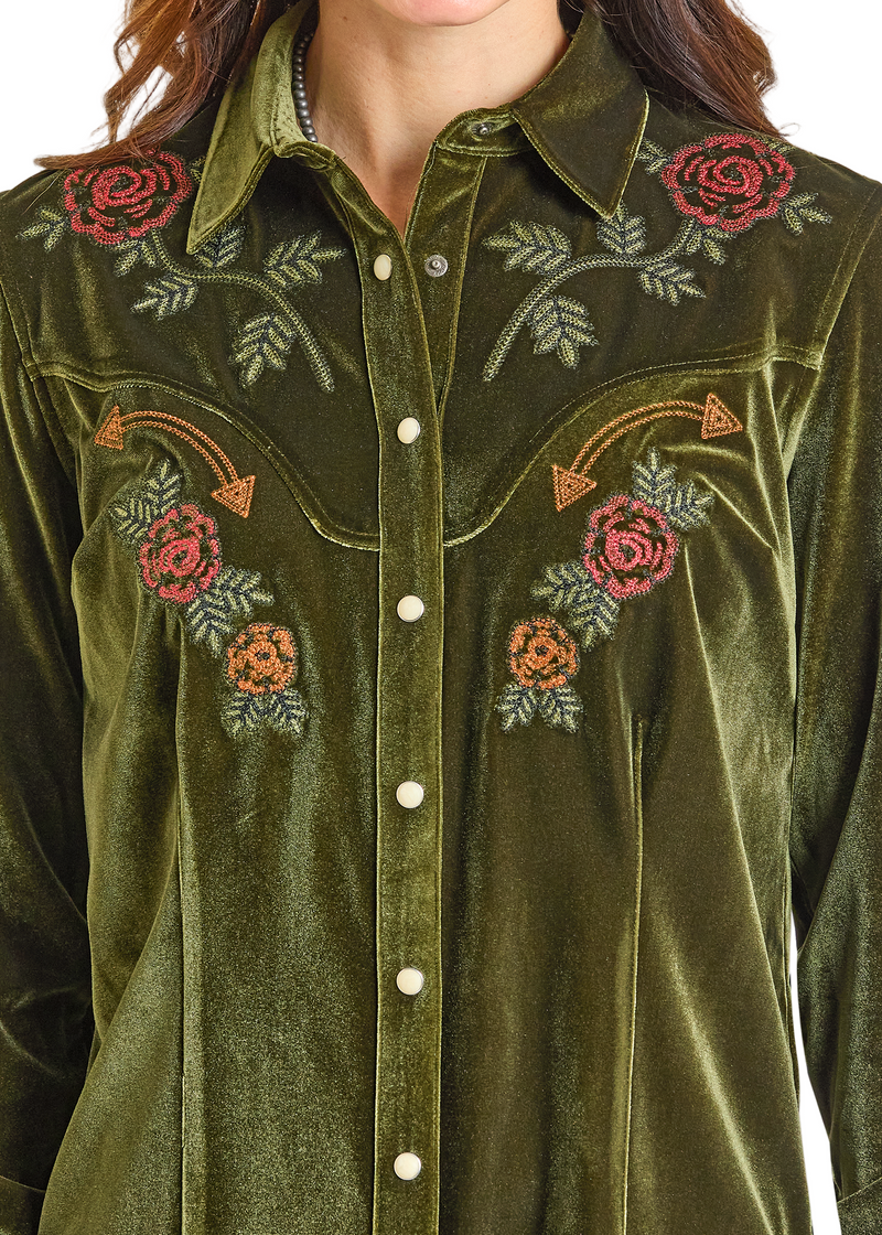 Rock and Roll - Velvet Retro Long Sleeved Snap (LWN2S07121)
