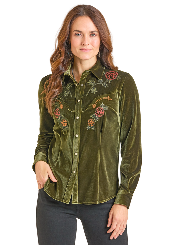 Rock and Roll - Velvet Retro Long Sleeved Snap (LWN2S07121)