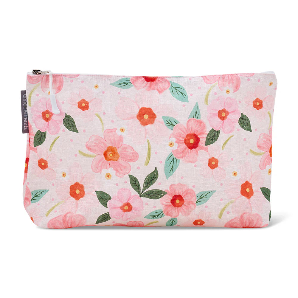 Linen Cosmetic Bag Large - Meadow Blush