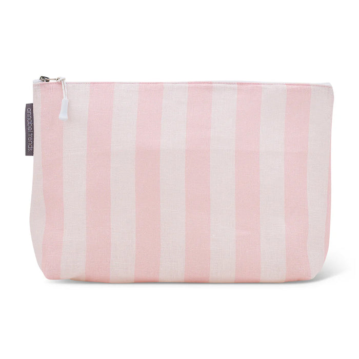 Linen Cosmetic Bag Large - Pink Strip