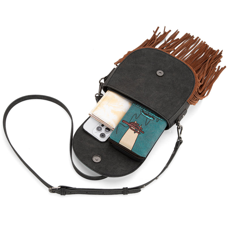 Arizona - Embroidered Fringe Crossbody (Turquoise)
