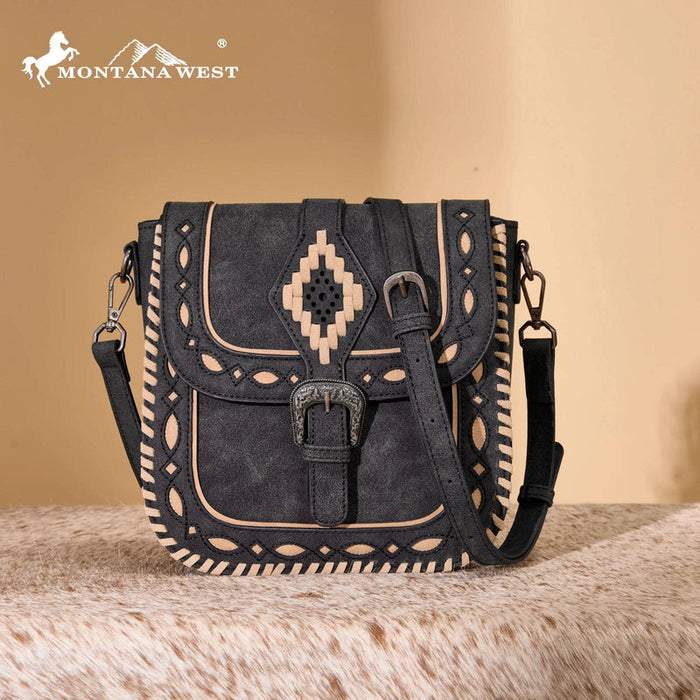 Montana West Aztec Buckle Crossbody Bag - Black
