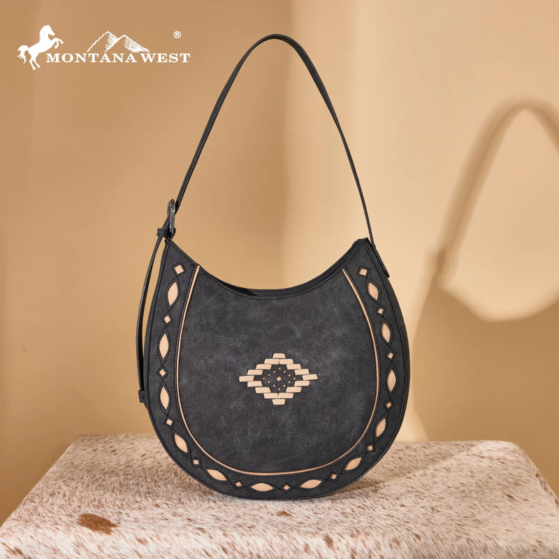 Montana West Aztec Hobo Shoulder Bag - Black