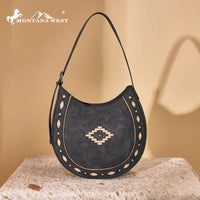 Montana West Aztec Hobo Shoulder Bag - Black