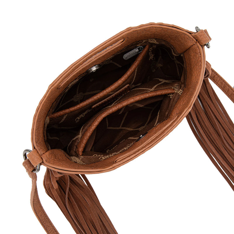 Wrangler Genuine Cowhide Fringe Crossbody (WG283-8015BR) - Brown