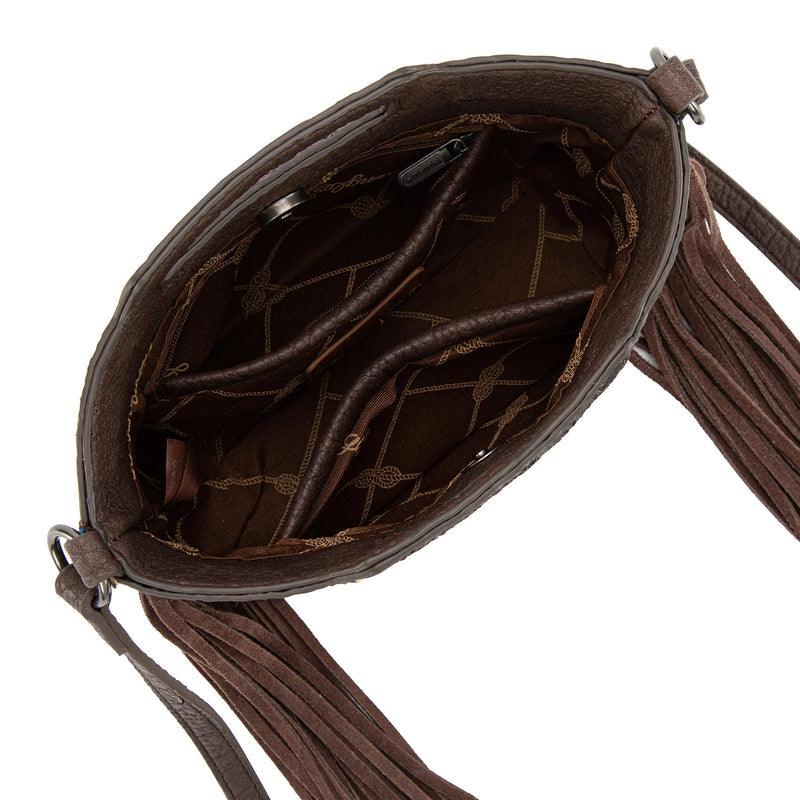 Wrangler Genuine Cowhide Fringe Crossbody (WG283-8015CF) - Coffee