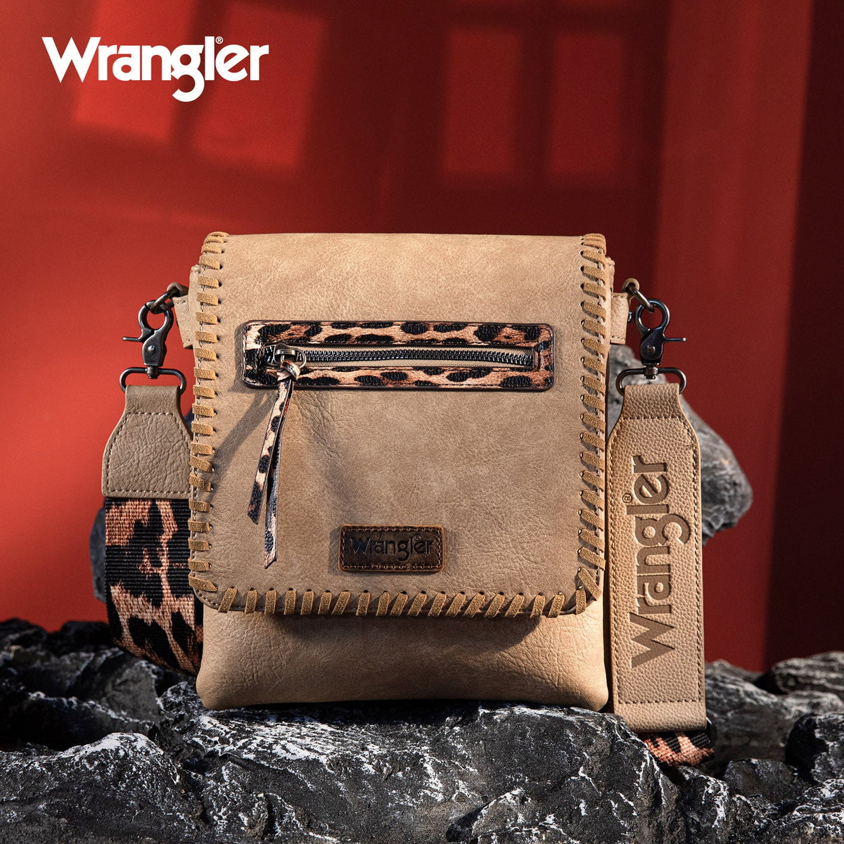 Wrangler Whipstitch Leopard Print Crossbody - Khaki (WG72-9360KH)