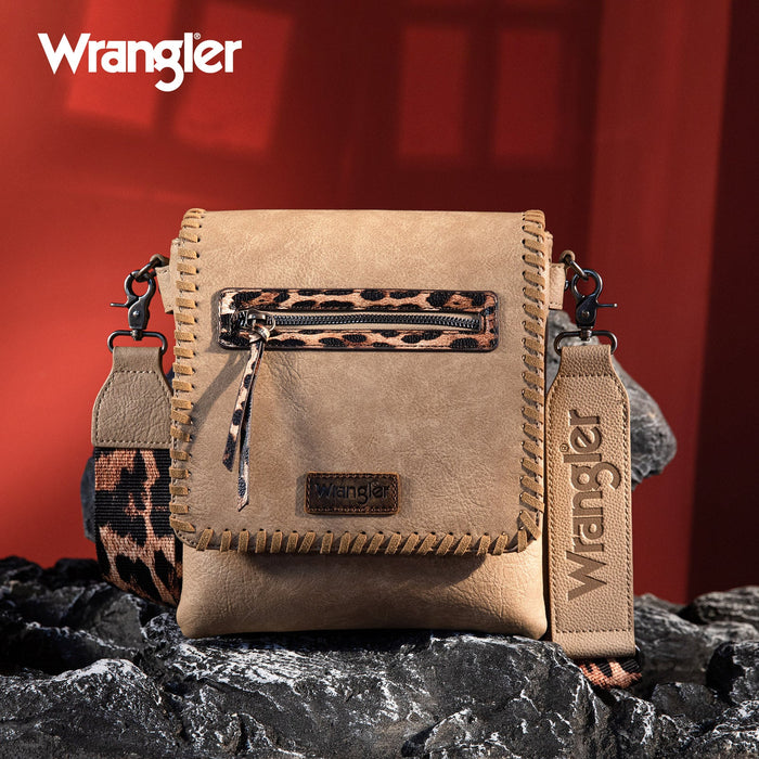 Wrangler Whipstitch Leopard Print Crossbody - Khaki (WG72-9360KH)