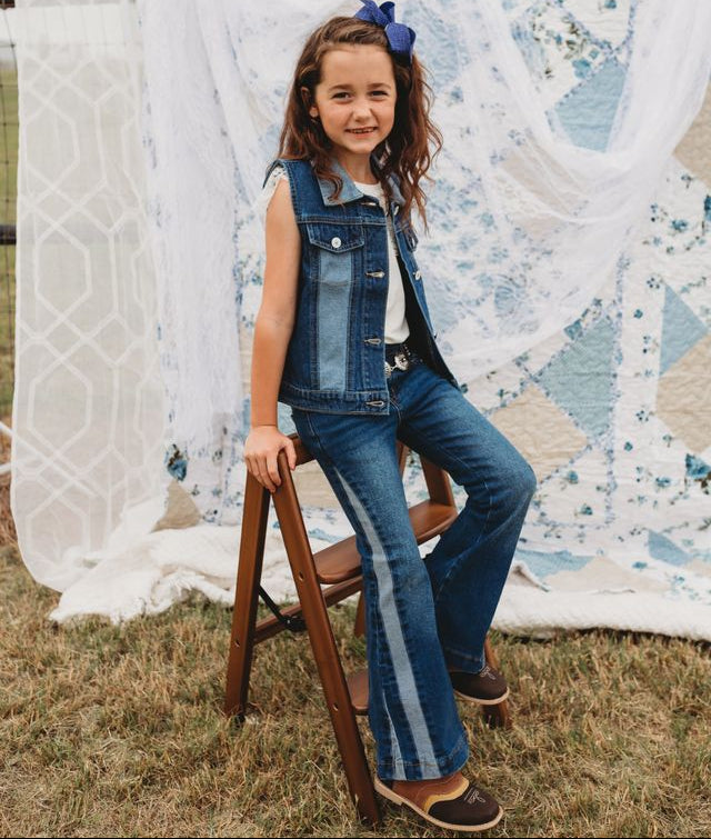 Girl's Shea Baby Jeans - Two Toned Denim Jeans