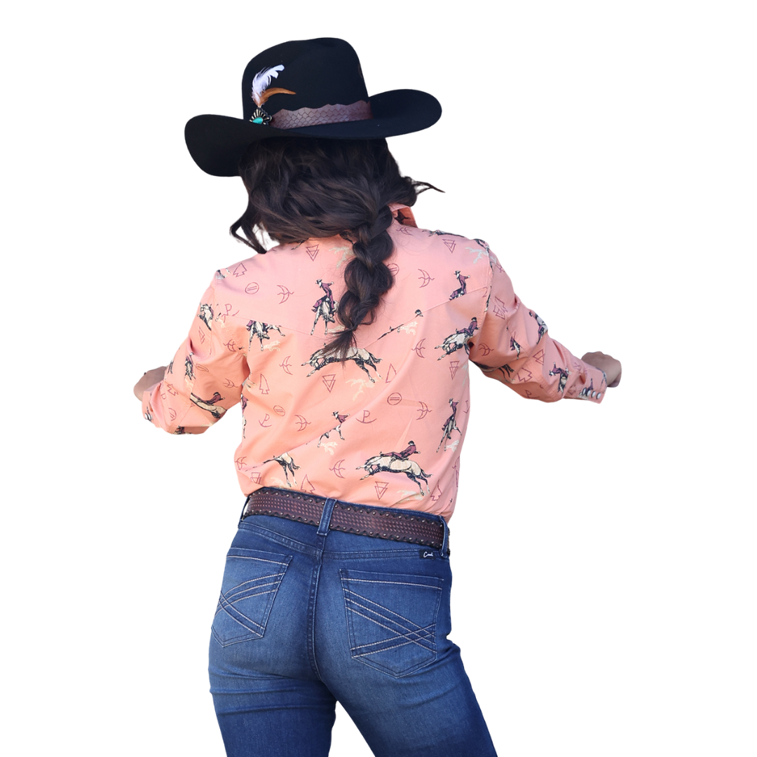 Cruel Girl Long Sleeved Shirt - Rodeo Peach Peral Snap