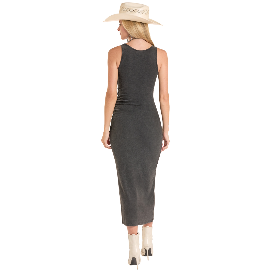 Rock & Roll Ruched Side Black Dress (BWD0R08804-01)