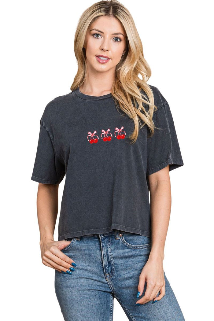 Puff Cherry Tee - Black