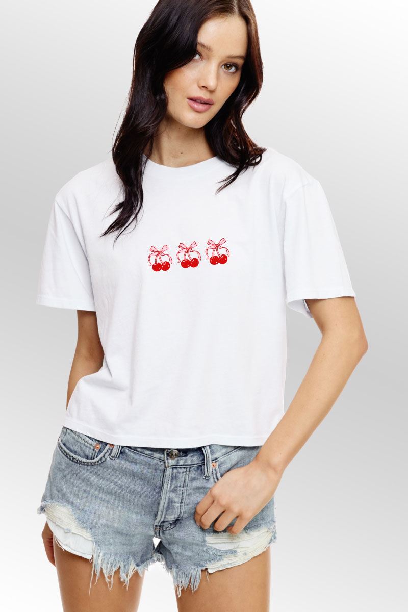 Puff Cherry Tee - White