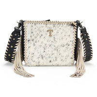 Trinity Ranch Cowhide Frige Crossbody Bag - Black