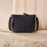 Trinity Ranch Cowhide Frige Crossbody Bag - Black