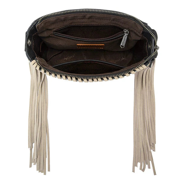 Trinity Ranch Cowhide Frige Crossbody Bag - Black