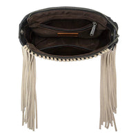 Trinity Ranch Cowhide Frige Crossbody Bag - Black