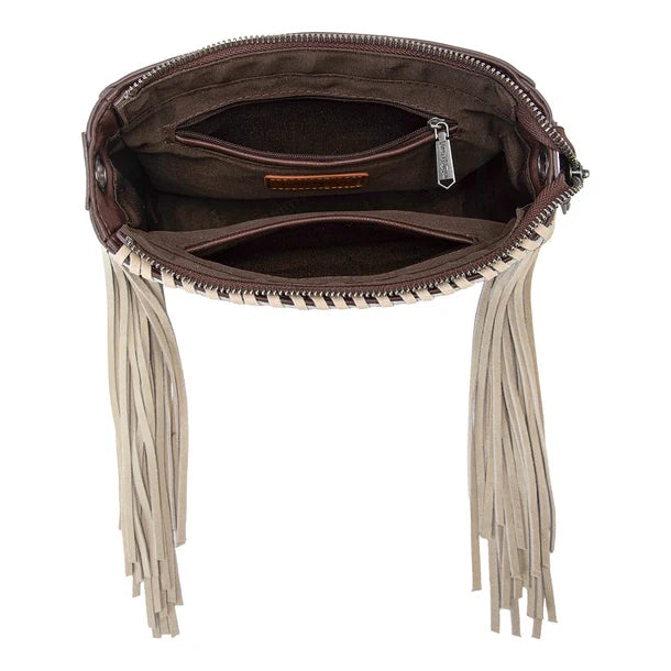 Trinity Ranch Cowhide Frige Crossbody Bag - Coffee