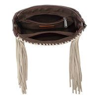 Trinity Ranch Cowhide Frige Crossbody Bag - Coffee