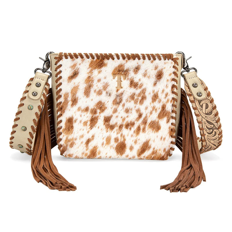 Trinity Ranch Cowhide Frige Crossbody Bag - Tan