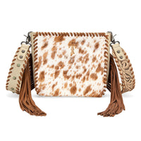 Trinity Ranch Cowhide Frige Crossbody Bag - Tan