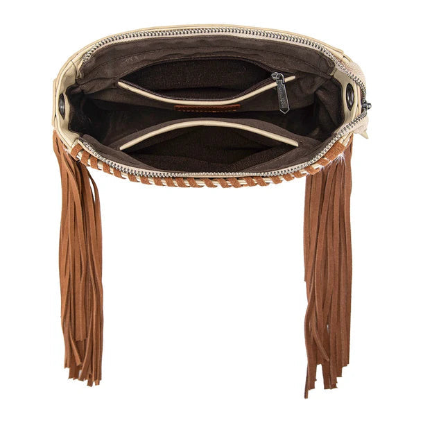Trinity Ranch Cowhide Frige Crossbody Bag - Tan