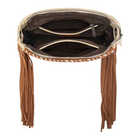 Trinity Ranch Cowhide Frige Crossbody Bag - Tan