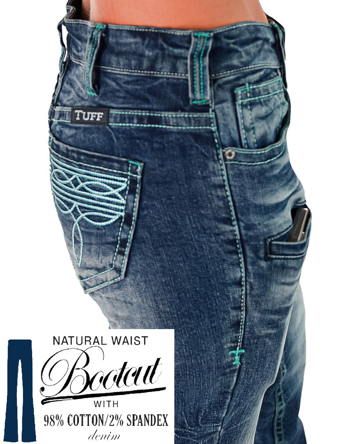 Cowgirl Tuff Jeans - Turquoise Boot Stitch