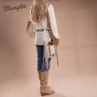Wrangler Top Handle Boot Scroll Fringe Crossbody - Beige