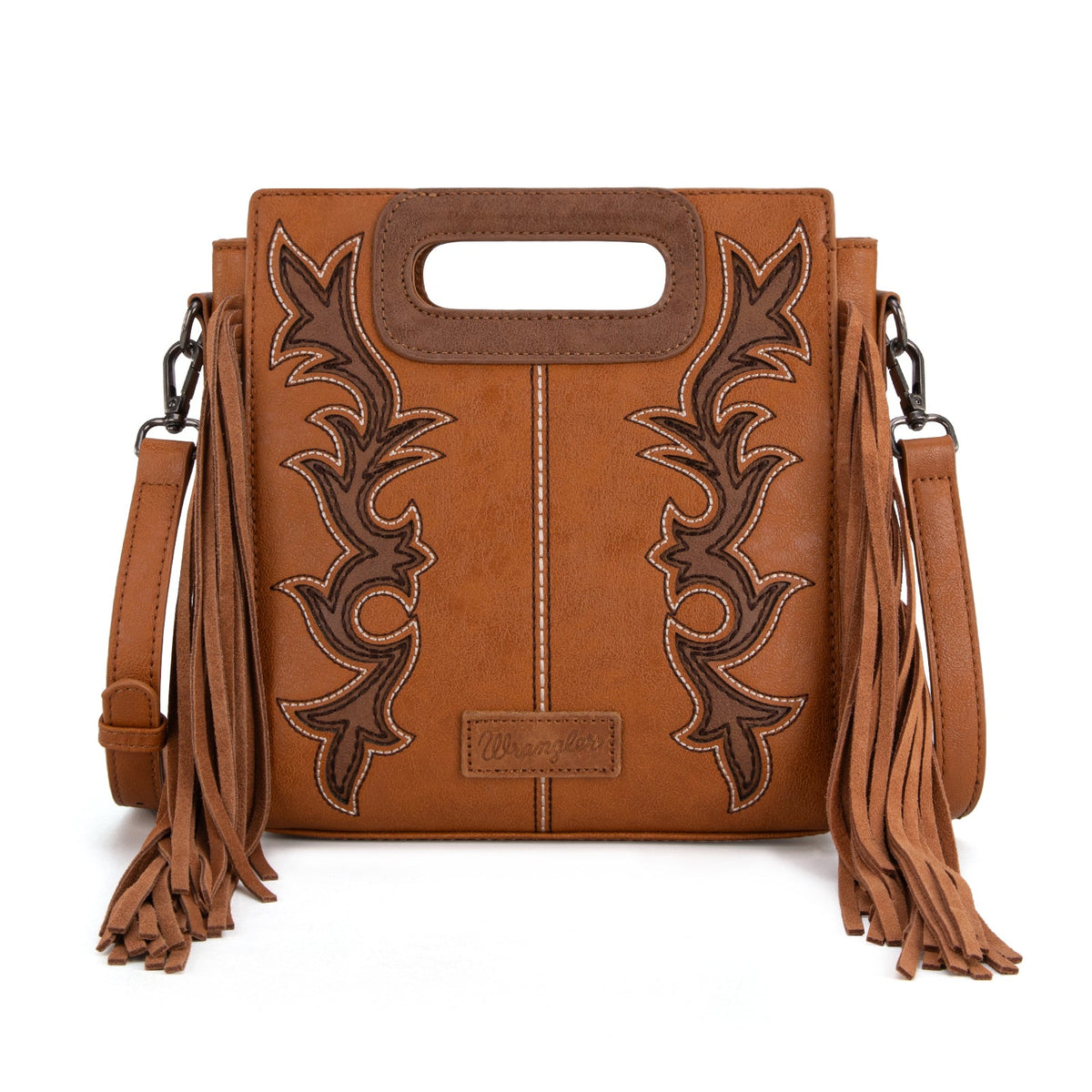 Wrangler Top Handle Boot Scroll Fringe Crossbody - Brown