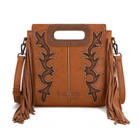 Wrangler Top Handle Boot Scroll Fringe Crossbody - Brown