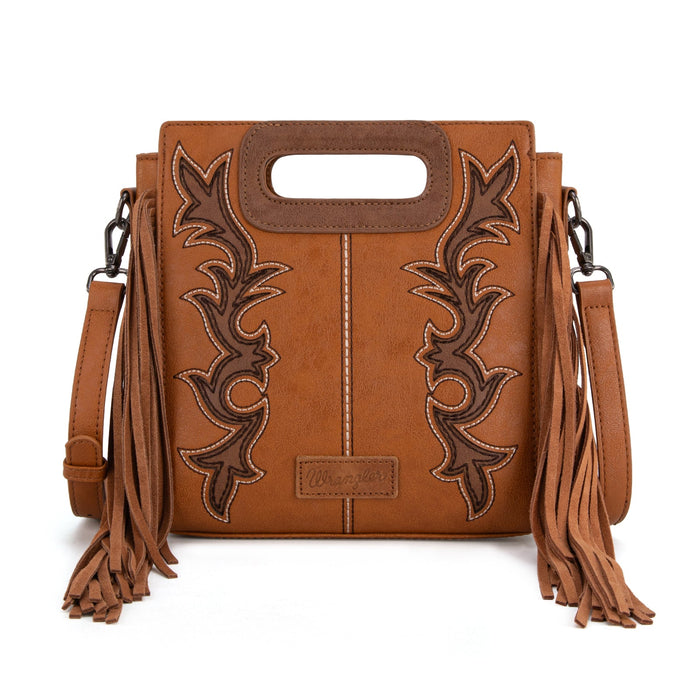 Wrangler Top Handle Boot Scroll Fringe Crossbody - Brown